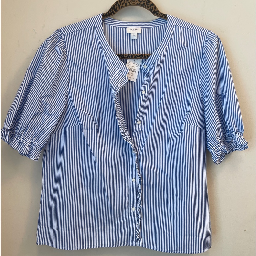 NWT JCrew Button Up Blue and White Striped Blouse, 98% cotton, 2% elastane